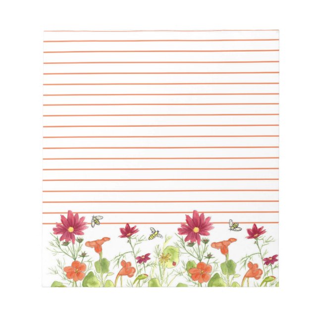 Honungsbin Orange Nasturtium Cosmos Lining Anteckningsblock (Framsida)