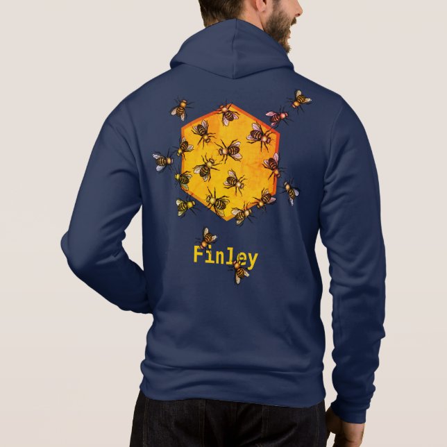 Honungsbin ・ Orange och marinblått ・ Anpassat namn T Shirt (Baksida)