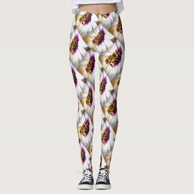 Honungsbin på afrikansk Daisy Akrylkonst Leggings (Framsida)
