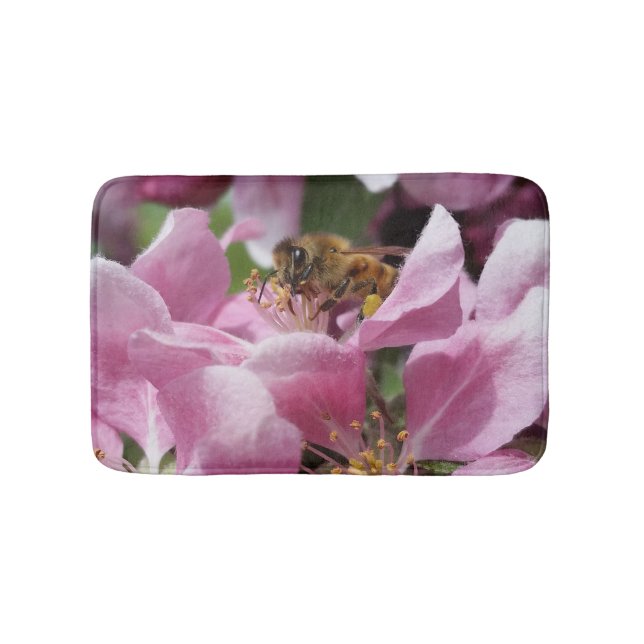 Honungsbin på blommarna Rosa Crabapple Badrumsmatta (Framsidan)