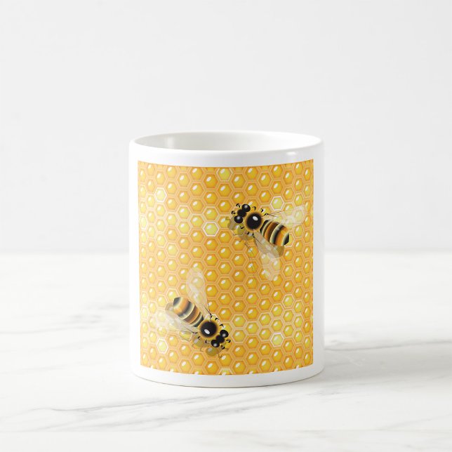 Honungsbin på Bright Honeycomb Mönster Kaffemugg (Skapare uppladdad)