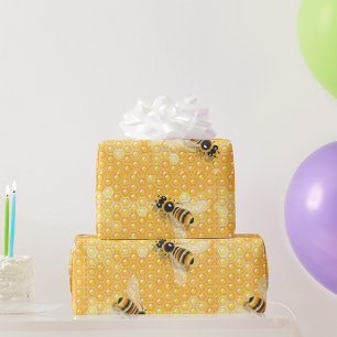 Honungsbin på Bright Honeycomb Mönster Presentpapper