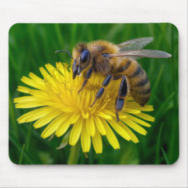 Honungsbin på en Gult Dandelion Musmatta