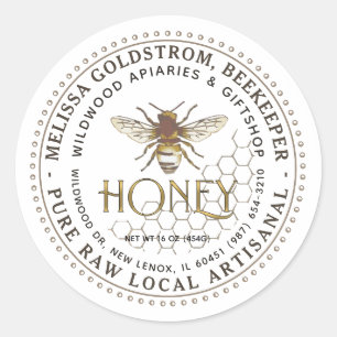 Honungsbin på honeycomb Metallic Guld Runt Klistermärke