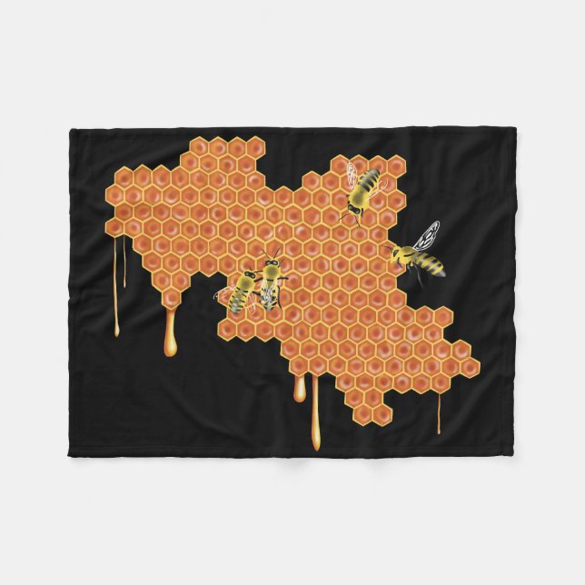 Honungsbin på Honeycomb, som kör honung, bin Fleecefilt (Framsidan (Horisontell))