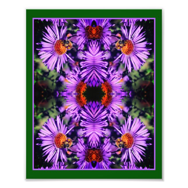 Honungsbin på Lila Aster Flower Abstrakt Fototryck (Framsidan)