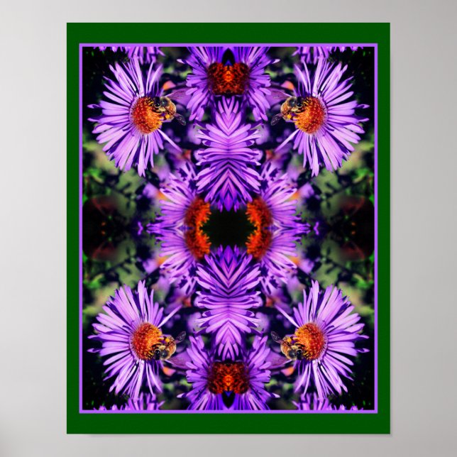 Honungsbin på Lila Aster Flower Abstrakt Poster (Framsidan)