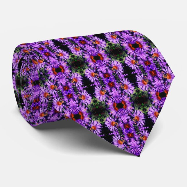 Honungsbin på Lila Aster Flower Abstrakt Slips (Rullad)