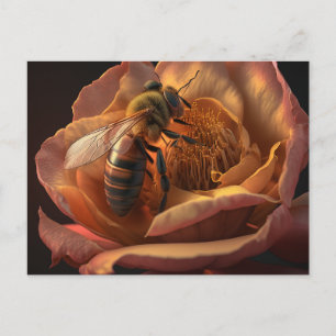 Honungsbin på peony Flower vycard Vykort