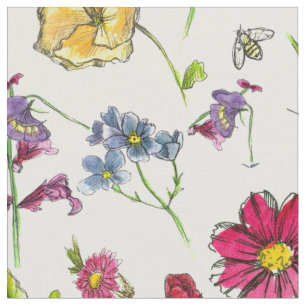Honungsbin Plants Watercolor Flowers Tyg