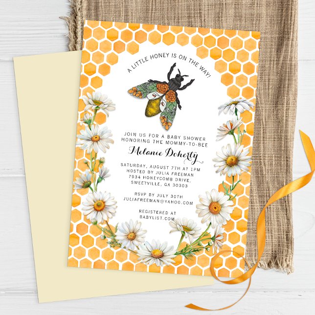 Honungsbin Söt Little Baby Shower Inbjudningar (Honeycomb Bee Invite)