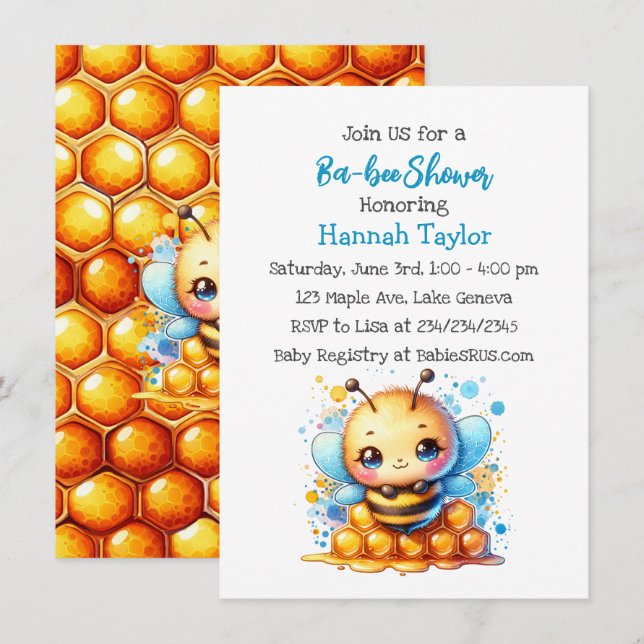 Honungsbin Temed Boy's Baby Shower Inbjudningar (Fram/baksida)