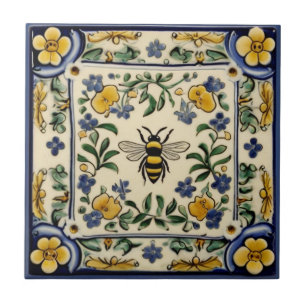 Honungsbin Traditional Blue Gult Mediterranean Kakelplatta