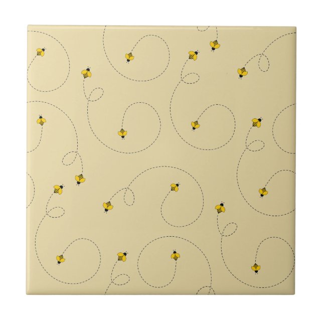 Honungsbin Waggle Dance Light Amber Guld Kakelplatta (Framsidan)
