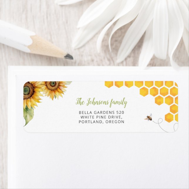 Honungsbin Watercolor Baby Shower Returadress Etikett (Insitu)