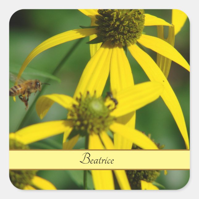 Honungsbins flygning fyrkantigt klistermärke (Framsida)