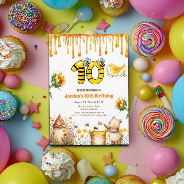 Honungsbjörn 10:e Födelsedagsfest inbjudan (Skapare uppladdad)