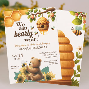 Honungsbjörn och Bee Barly Wait Baby Shower Inbjudningar