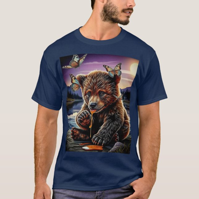 Honungsbjörn och fjärilar t shirt (Framsida)