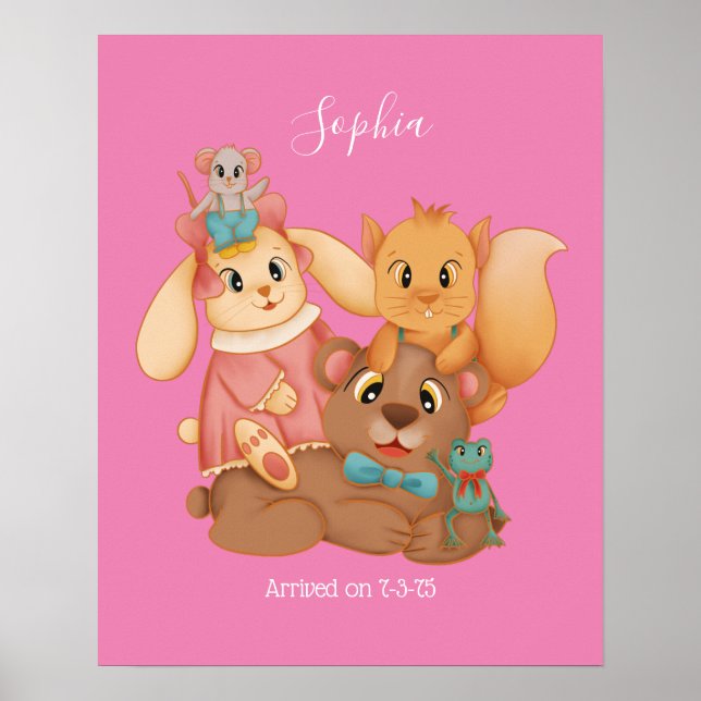 Honungsbjörn och vänner, DIY Namn White, Rosa Poster (Framsidan)