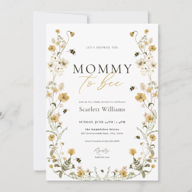 Honungsblomma från mamma till Bee Baby Shower Inbjudningar (Framsida)
