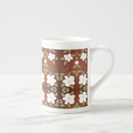 Honungsbrun blomstrad China Kaffe Mugg Benporslin Mugg