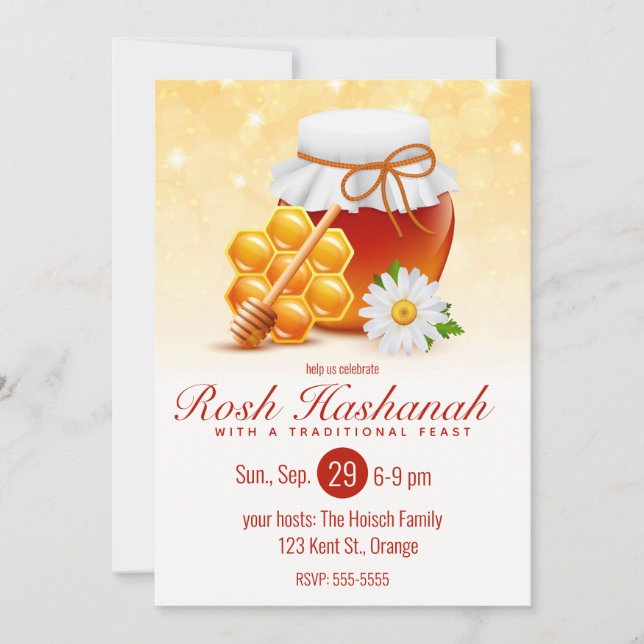 Honungsburk, Bikaka, Tusenskönas Rosh Hashanah Inbjudningar (Framsida)