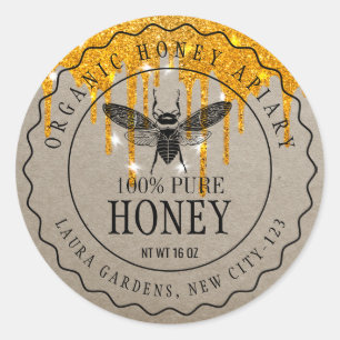 Honungsdrivmedel Guld Bee Seller Apiarist Vintage Runt Klistermärke