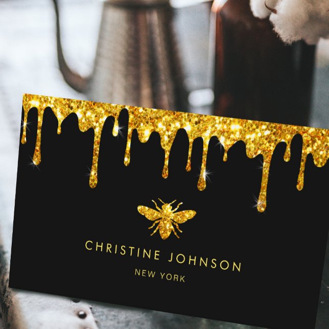 honungsdroppar faux guld glitter bi visitkort (Skapare uppladdad)