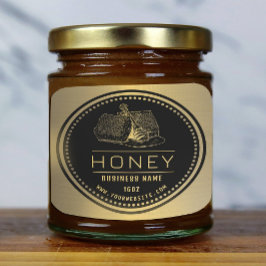 Honungsetikett Black Guld | Honung Logotyp Fyrkantigt Klistermärke