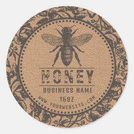 Honungsetikett | Blommor och bin Runt Klistermärke