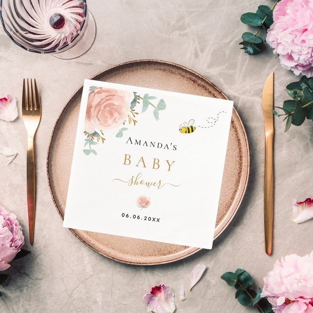 Honungsflicka i humla rosa  blommigt Greenery Girl Pappersservett (Skapare uppladdad)