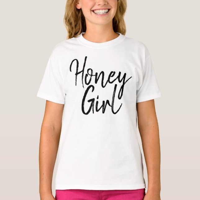 Honungsflicka Typography Black & White Girly Kids T Shirt (Framsida)