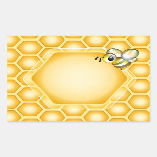 Honungskakabakgrund med en gullig honeybee rektangulärt klistermärke