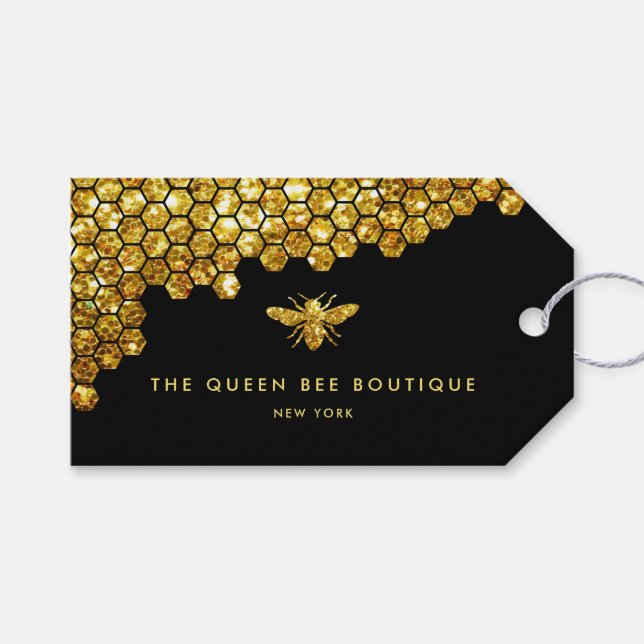 honungskomb faux guld glitter bee presentetikett (Framsidan (Horisontell))