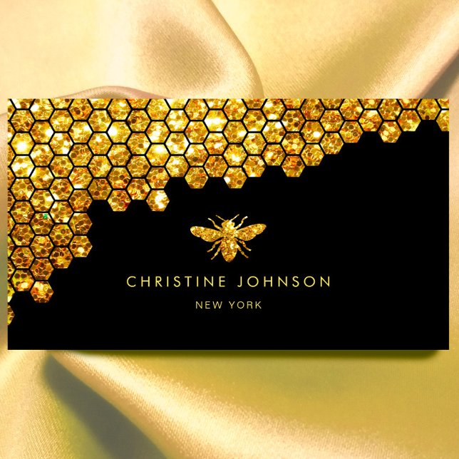 honungskomb faux guld glitter bee visitkort (Skapare uppladdad)