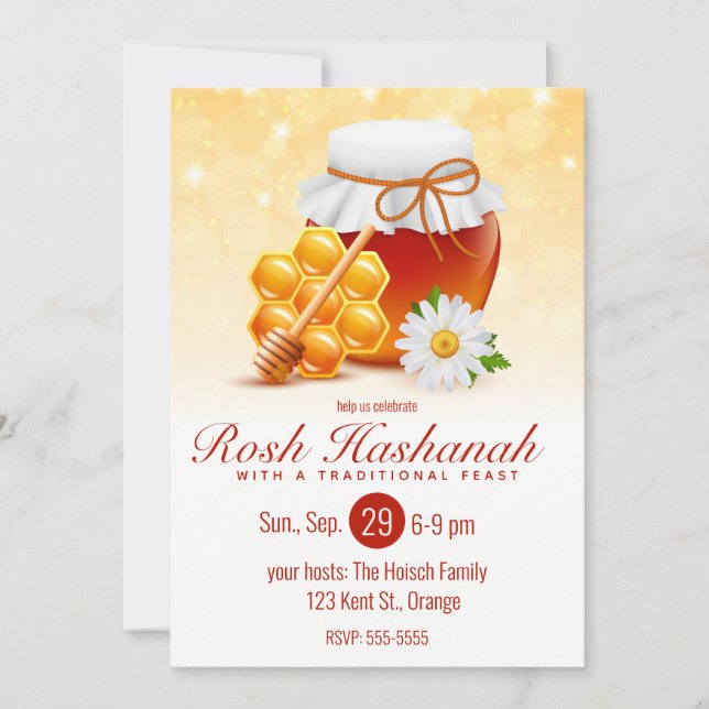 Honungskruk, Bikaka, Tusenskönas Rosh Hashanah Inbjudningar (Framsida)