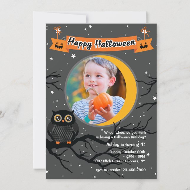 Hoo Hoo Foto Halloween-inbjudan Inbjudningar (Framsida)