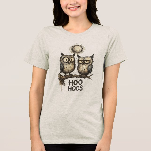 HOO HOOS Grunge Owl Illustration – Sketchy Ink T Shirt (Framsida)