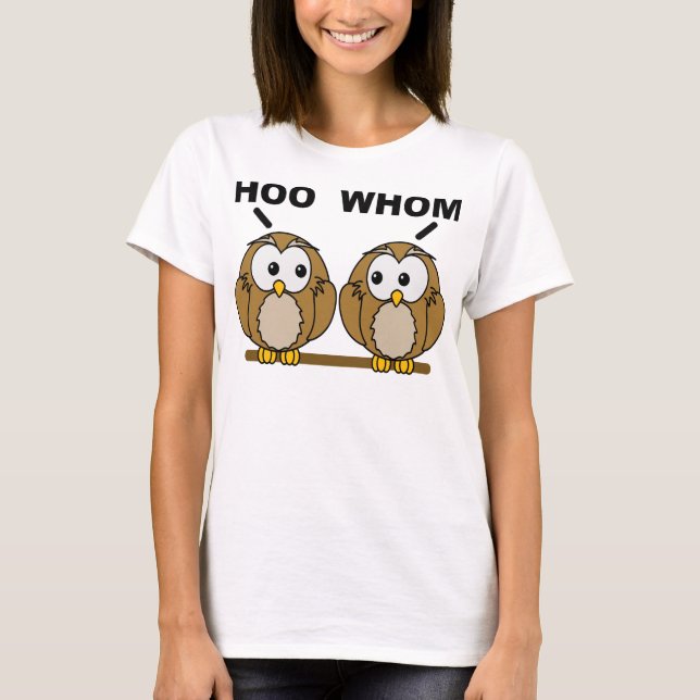 Hoo Whom Grammatik Ugglor Rollig T-Shirt (Framsida)