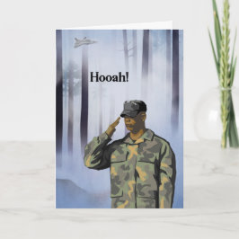 Hooah-armékort med Saluting Man Träd & Jet Kort