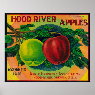 Hood River Apple lådaLabelHood flod, ELLER Poster