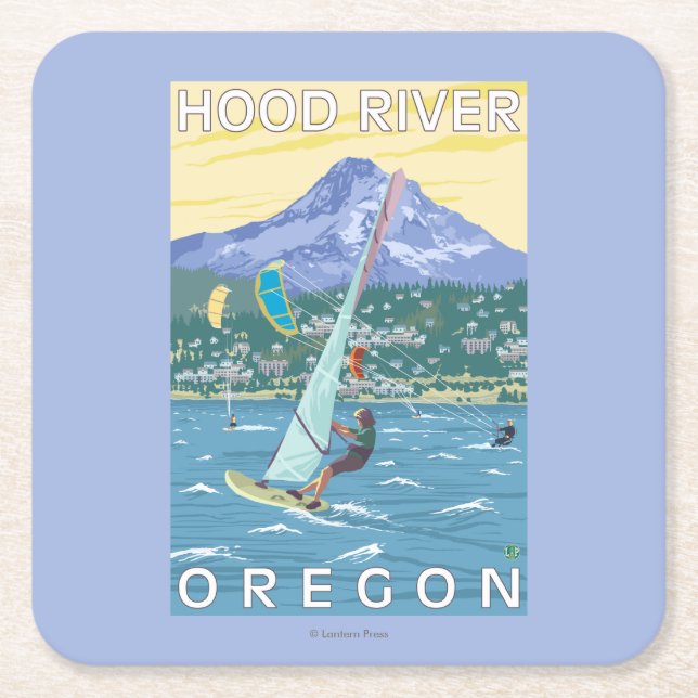 Hood River, ORWind surfarear & drakeBoarders Underlägg Papper Kvadrat (Framsidan)