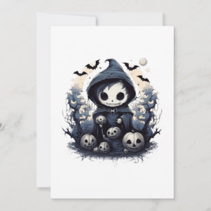 Hooded Chibi Reaper Halloween - Whimsical Mörk Flä Inbjudningar