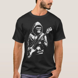 Hooded Monkey Bass Player Silhouette T Shirt