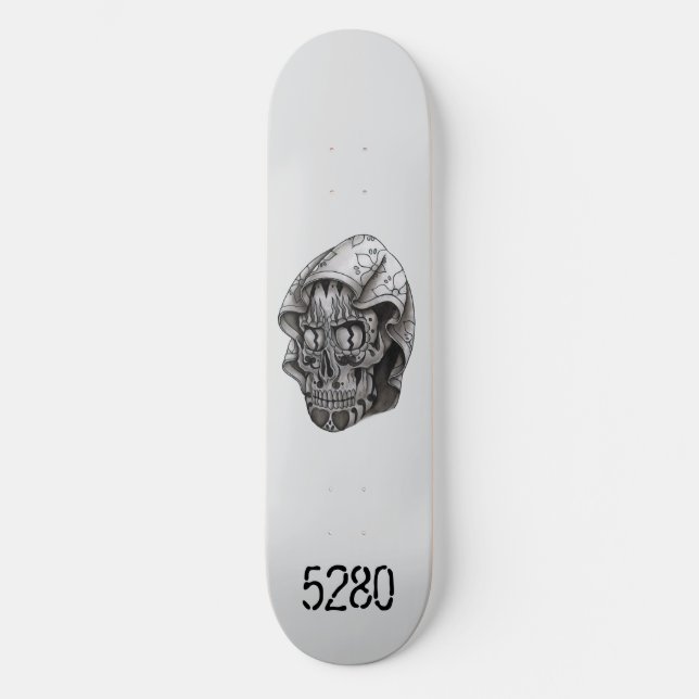 Hooded Skull Mini Skateboard Bräda 18,5 Cm (Framsida)