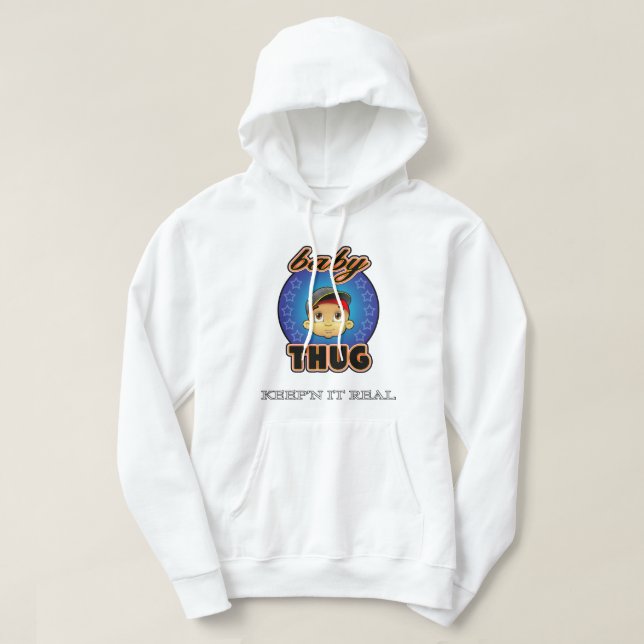 Hoodie för babyTHUGbabyansiktevit (Design framsida)