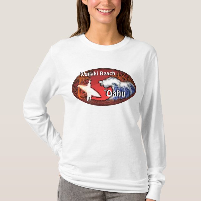 Hoodie för konst för Waikiki strandOahu Hawaii T-shirt (Framsida)
