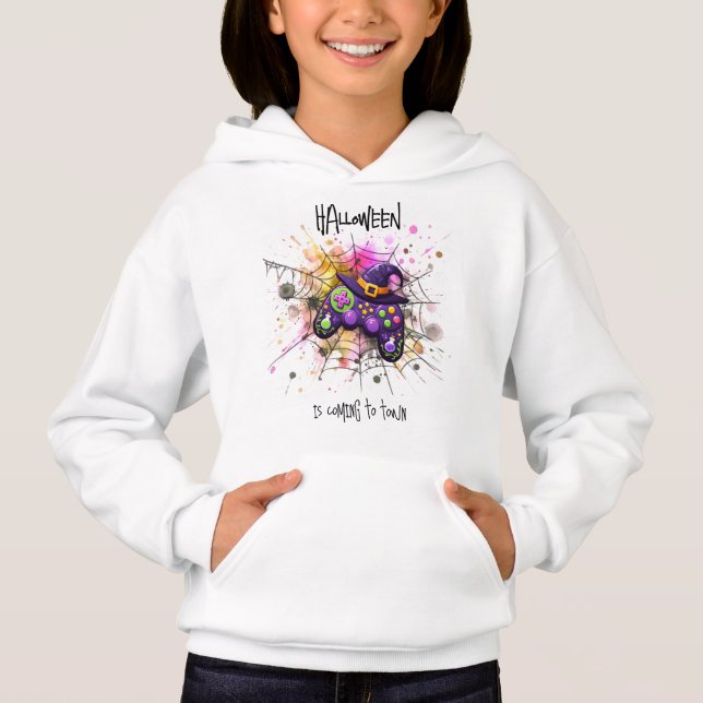 Hoodie "HALLOWEEN is coming to town" Witch T Shirt (Framsida)