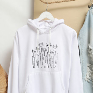 Hoodie, kvinnor (vita, handdragna katter) t shirt